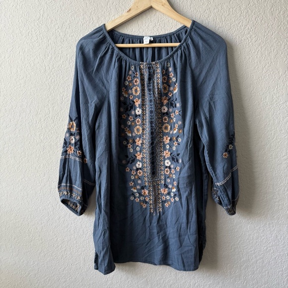 J. Jill Tops - J.‎ Jill Blue Blouse with Floral Embroidery